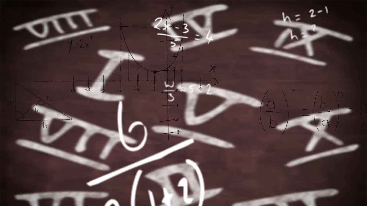 검은 바탕에 수학 방정식과 로마 숫자의 애니메이션