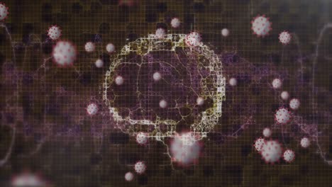 animación de las células macro coronavirus covid-19 que se extienden por un cerebro girando