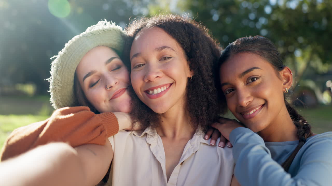 여성 그룹의 셀카, 캠핑