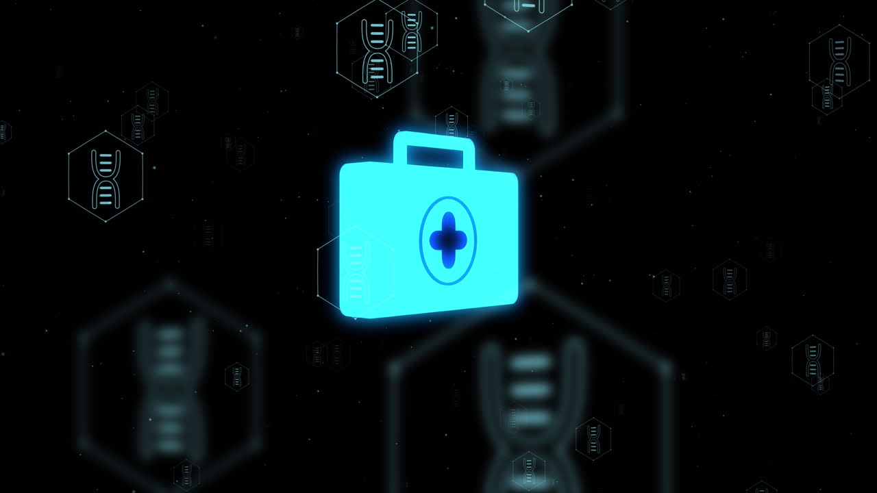 animación de la red de iconos médicos y procesamiento de datos