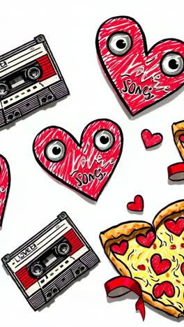 hand pointing at a heart-shaped pepperoni pizza