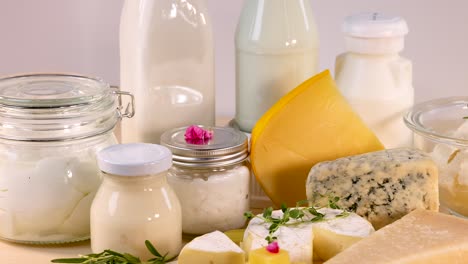 various dairy items arranged on a white background