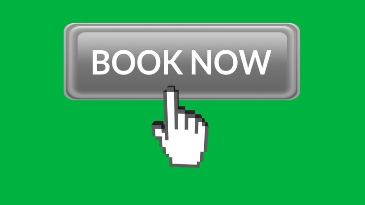 Book now button with pointing hand 4k