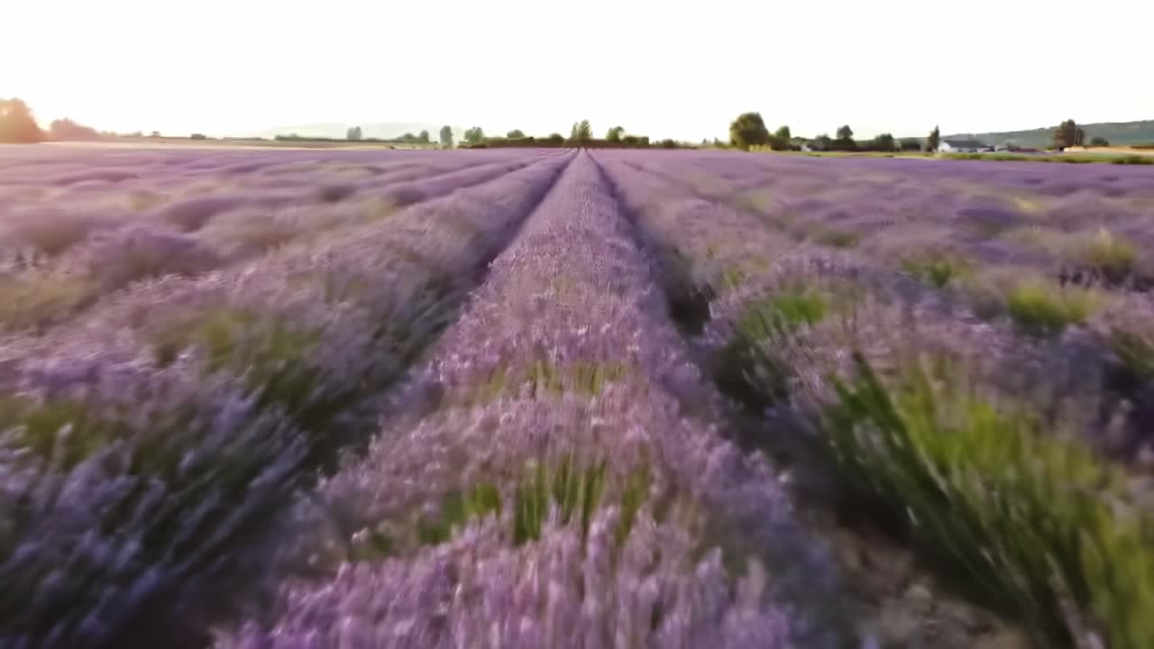 campo de lavanda al amanecer o al atardecer