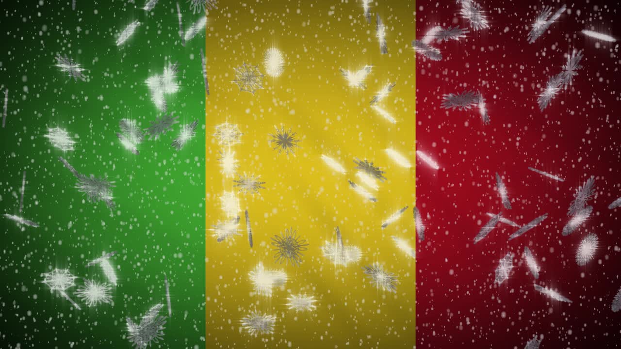 bandera de malí caída de nieve loopable, año nuevo y fondo de navidad, bucle