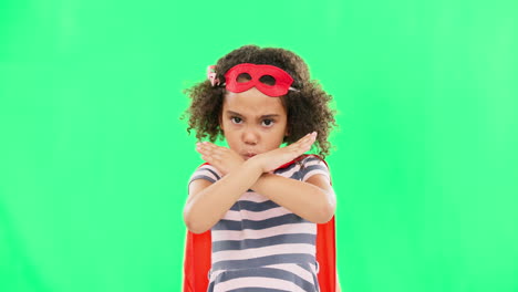 superhero, child and stop sign on green screen