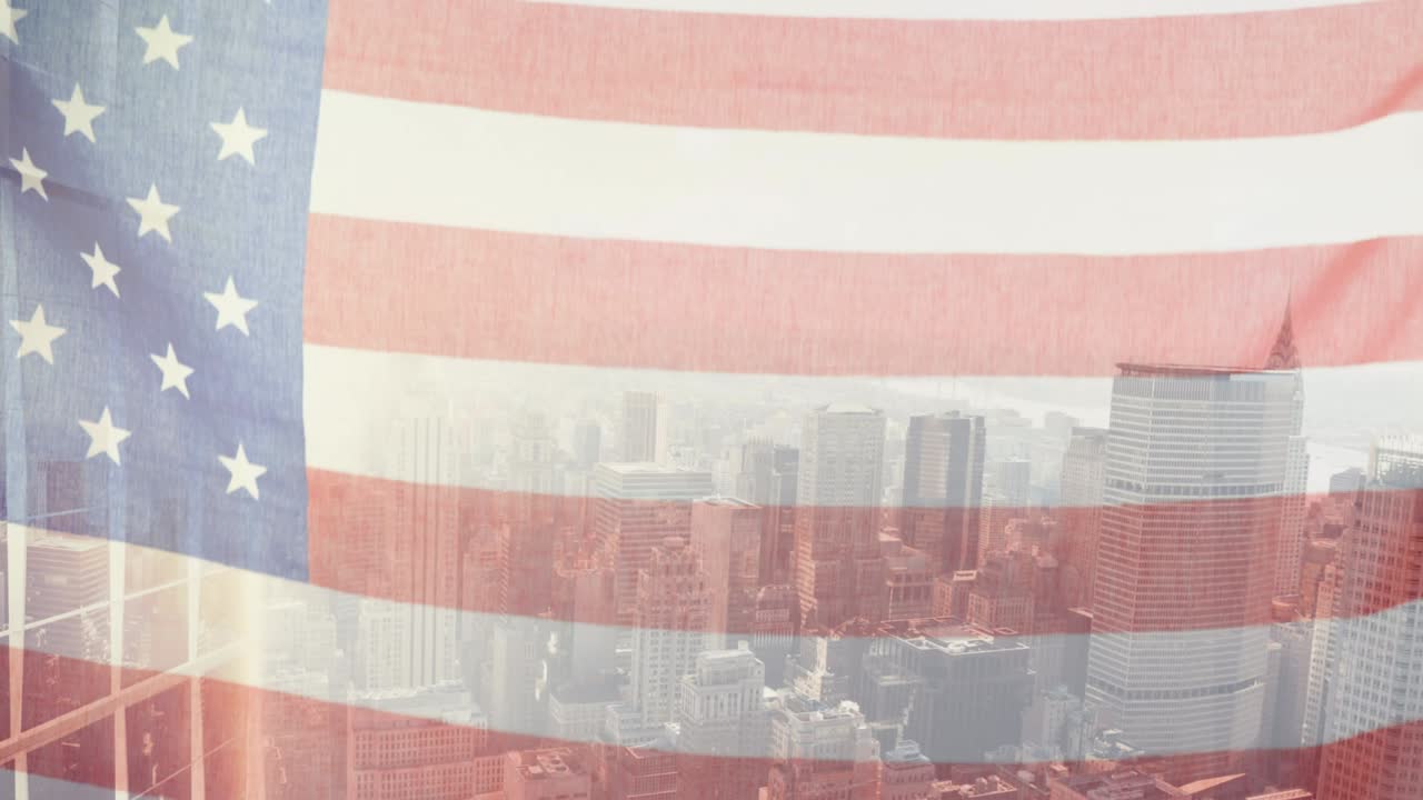 アメリカ国旗のアニメーション シティスケープ