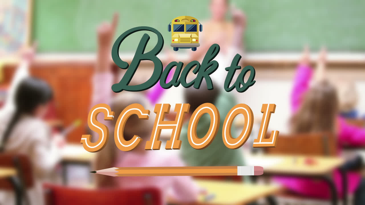 Back to school message surrounded by icons with teacher teaching childrens