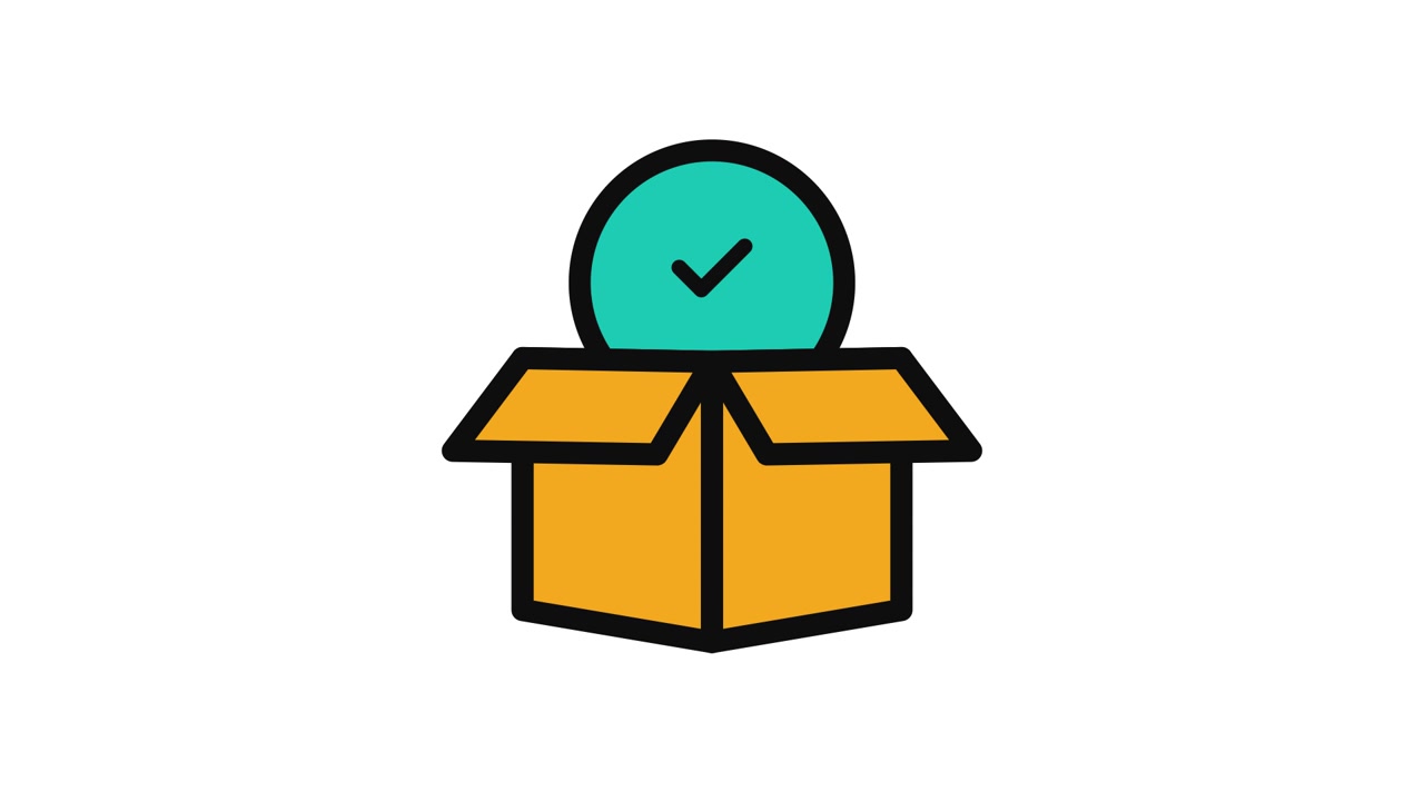 Animated Cartoon Box Opening with Green Checkmark Icon