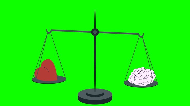 Cervello e Cuore in equilibrio su una bilancia in loop su schermo verde