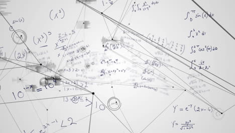 red de conexiones y ecuaciones matemáticas contra un fondo blanco