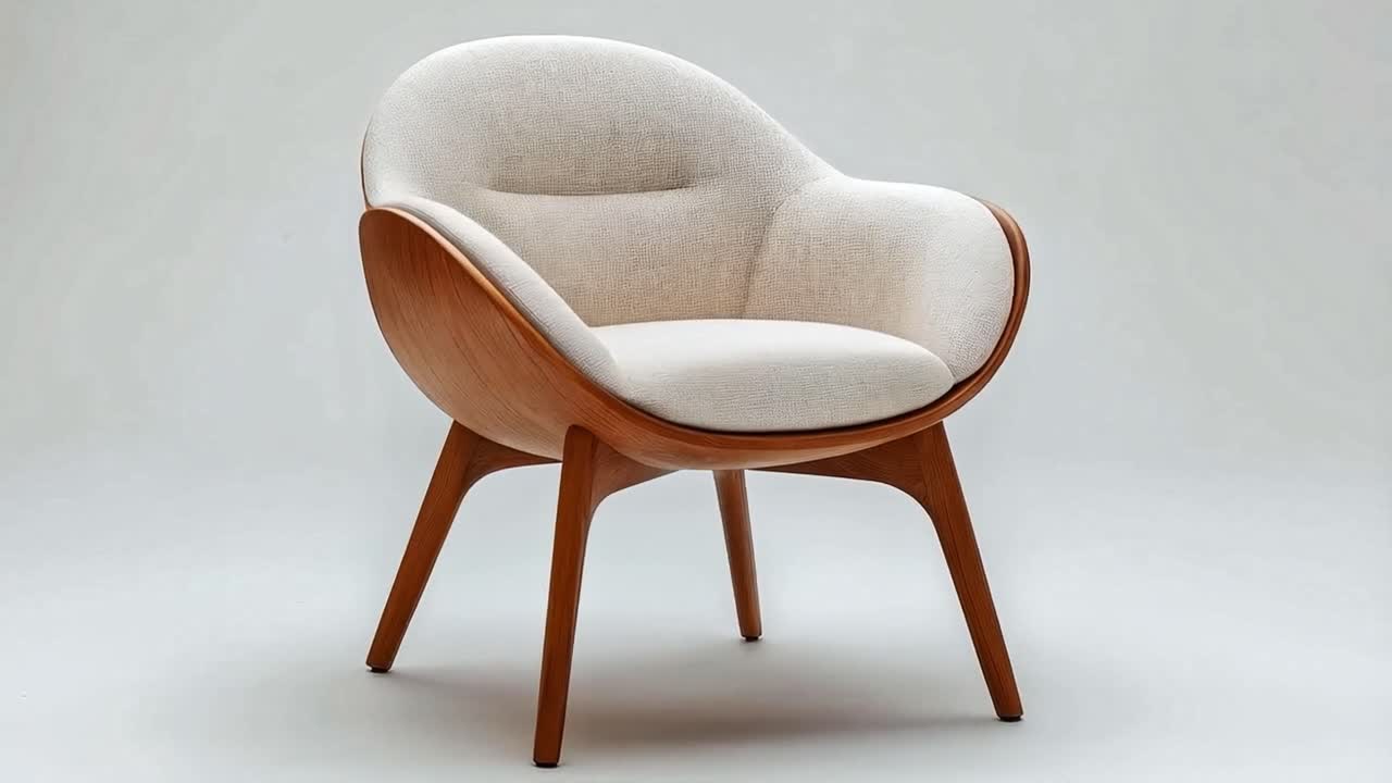 Modern Wooden Armchair with Cream Upholstery