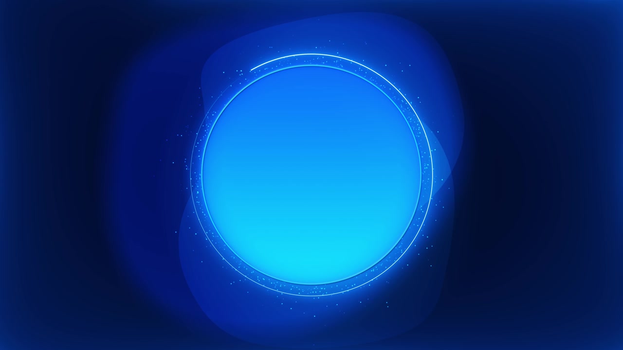 Modern blue circle glow visual with large central sphere luminous particle rim and deep clean