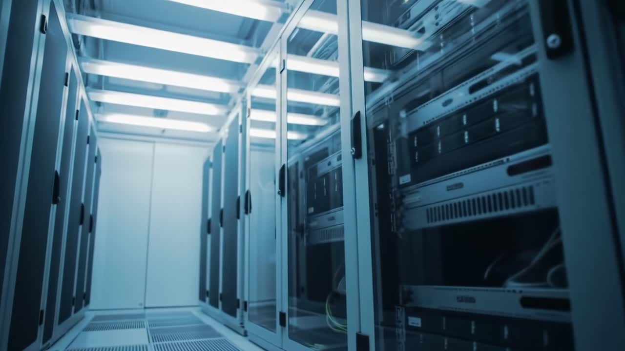 A Glimpse into a State-of-the-Art Data Center: An Inside Look at the Rows of Rack-Mounted Servers, Power Supplies, and the Infrastructure Supporting Modern Technology