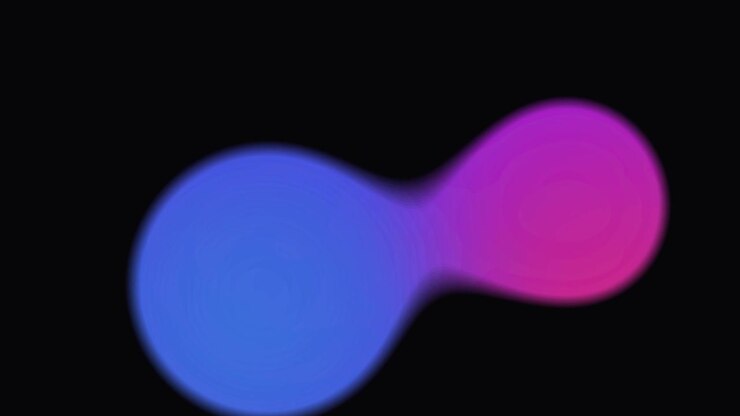 Grafica in movimento astratta di sfere con gradiente neon che si uniscono e si separano