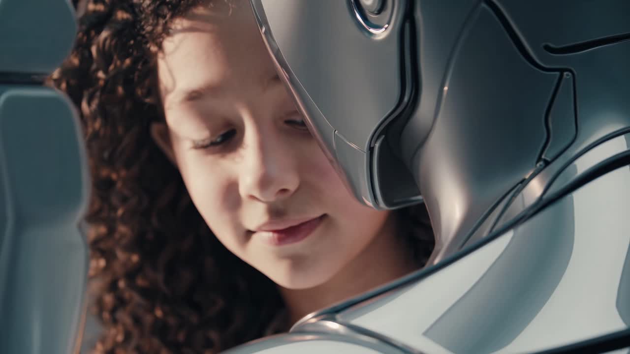 Girl in futuristic robot helmet