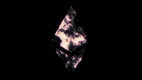 animación del símbolo holográfico de la criptomoneda ethereum girando sobre un fondo negro