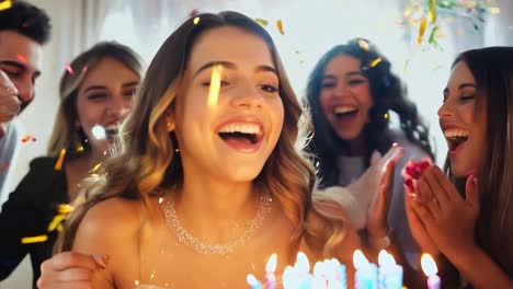 friends celebrating a birthday with cake and sparklers