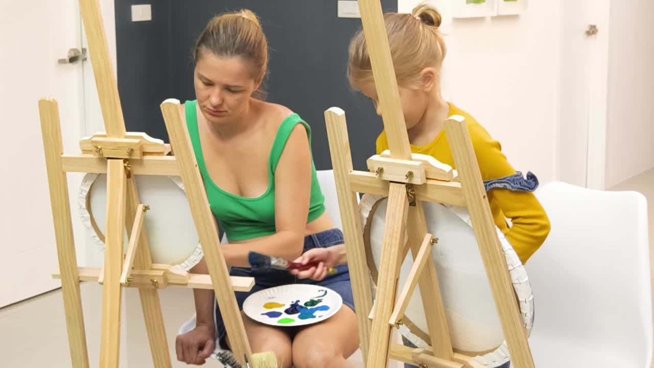Moeder en dochter schilderen samen