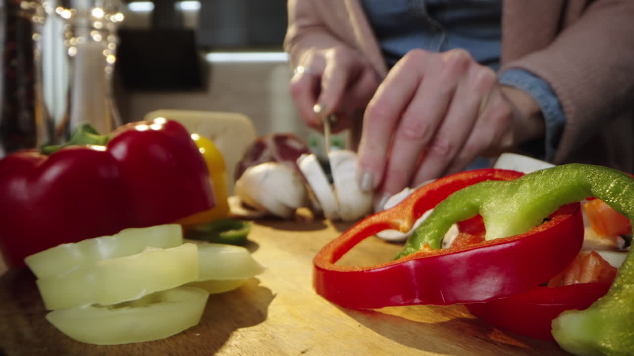 Preparing vegetables and cheese