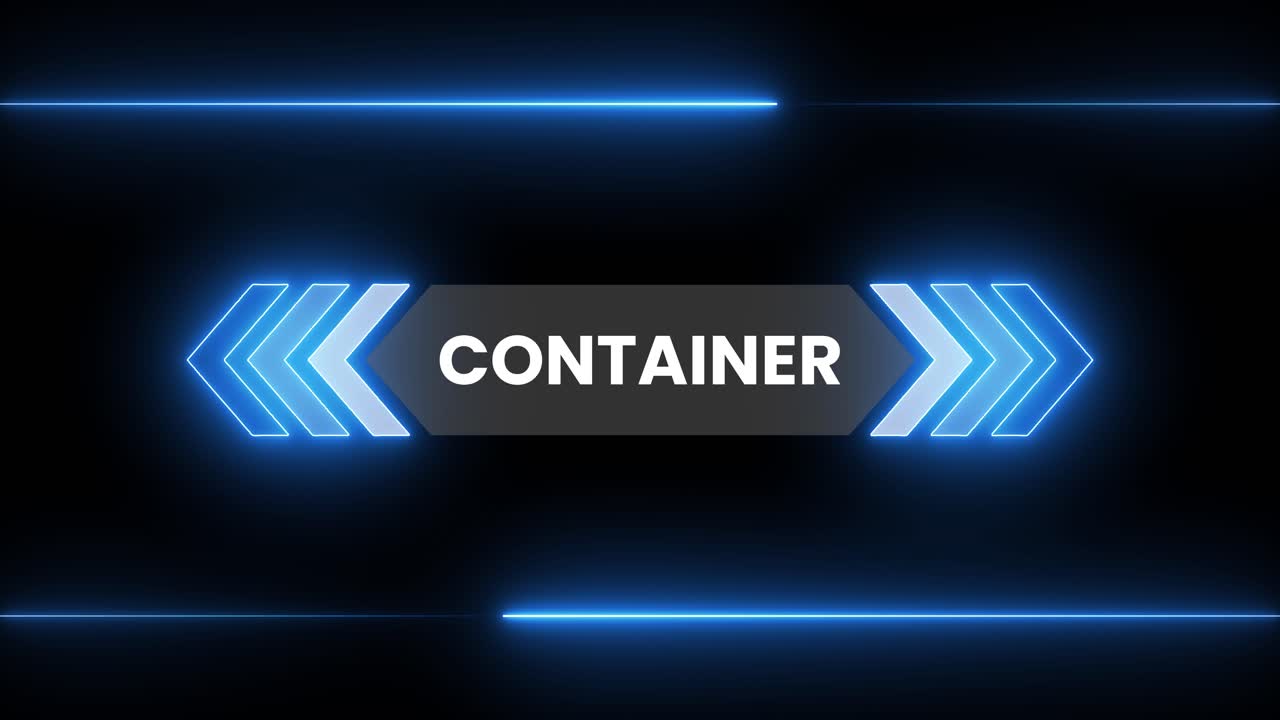 Animated Neon Container Text with Glowing Arrows and Lines