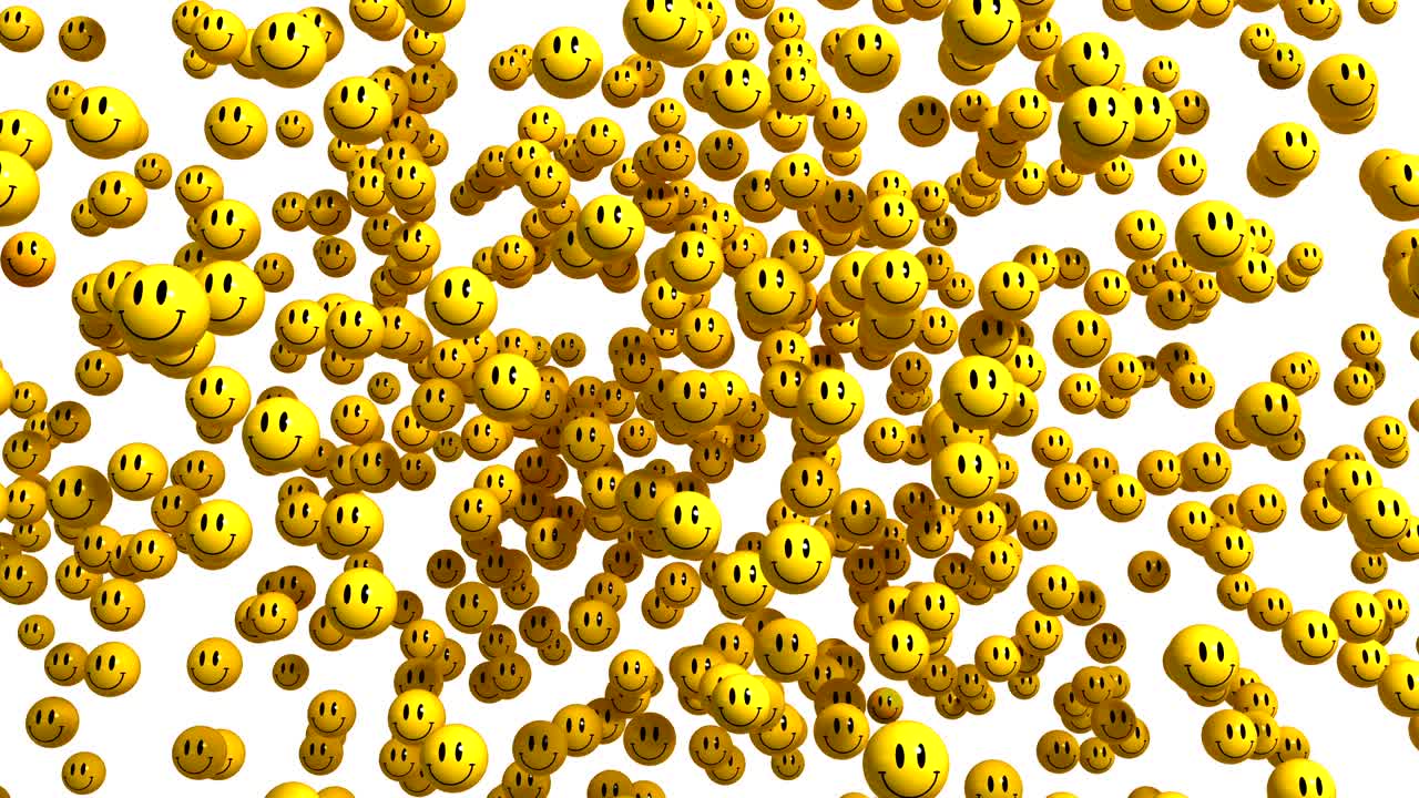 4k 스마일리 얼굴 아이콘 폭발, 화이트 스크린