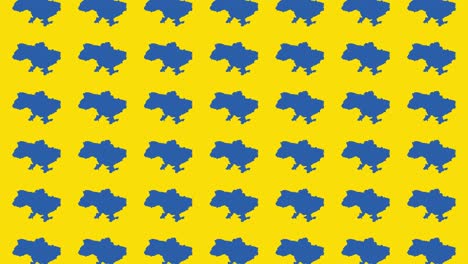 mapa de país de ucrania azul patrón animado en un fondo amarillo. simple gráfico de movimiento político fondo de bucle sin costuras