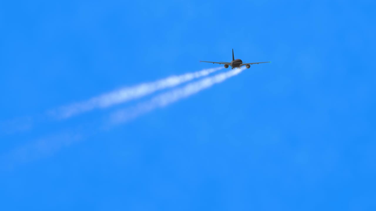 un modelo 3d volador de un avión con turbinas de trabajo, luces de funcionamiento y tren de aterrizaje abierto está planeando en un fondo transparente.