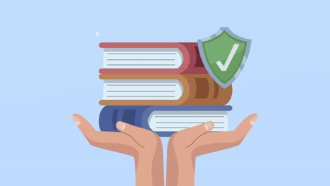 manos levantando pilas de libros de texto