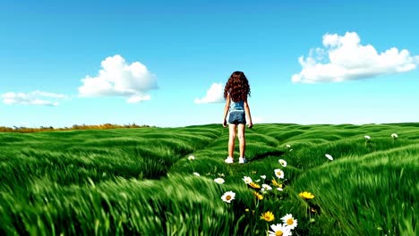 little girl in a lush green field