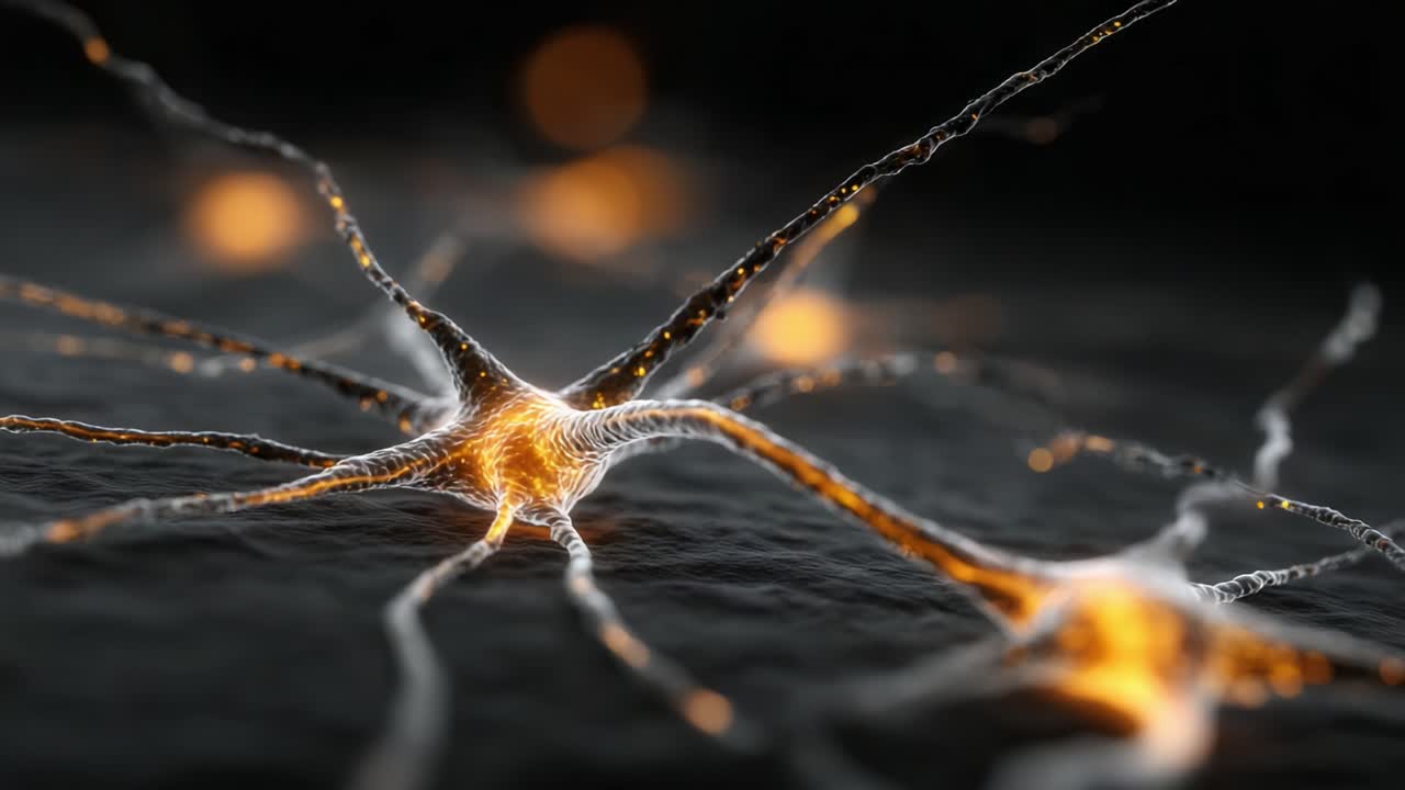 Stunning Close-Up of Neurons Showcasing Their Intricate Structures and Vibrant Activity, Revealing the Complexity of the Nervous System at the Cellular Level