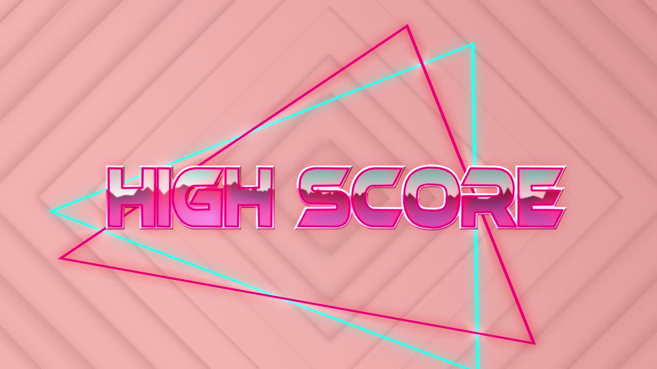 Animation of high score text over squares on pink background