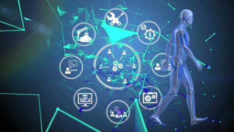 animación de iconos de medios y humanos digitales en fondo azul