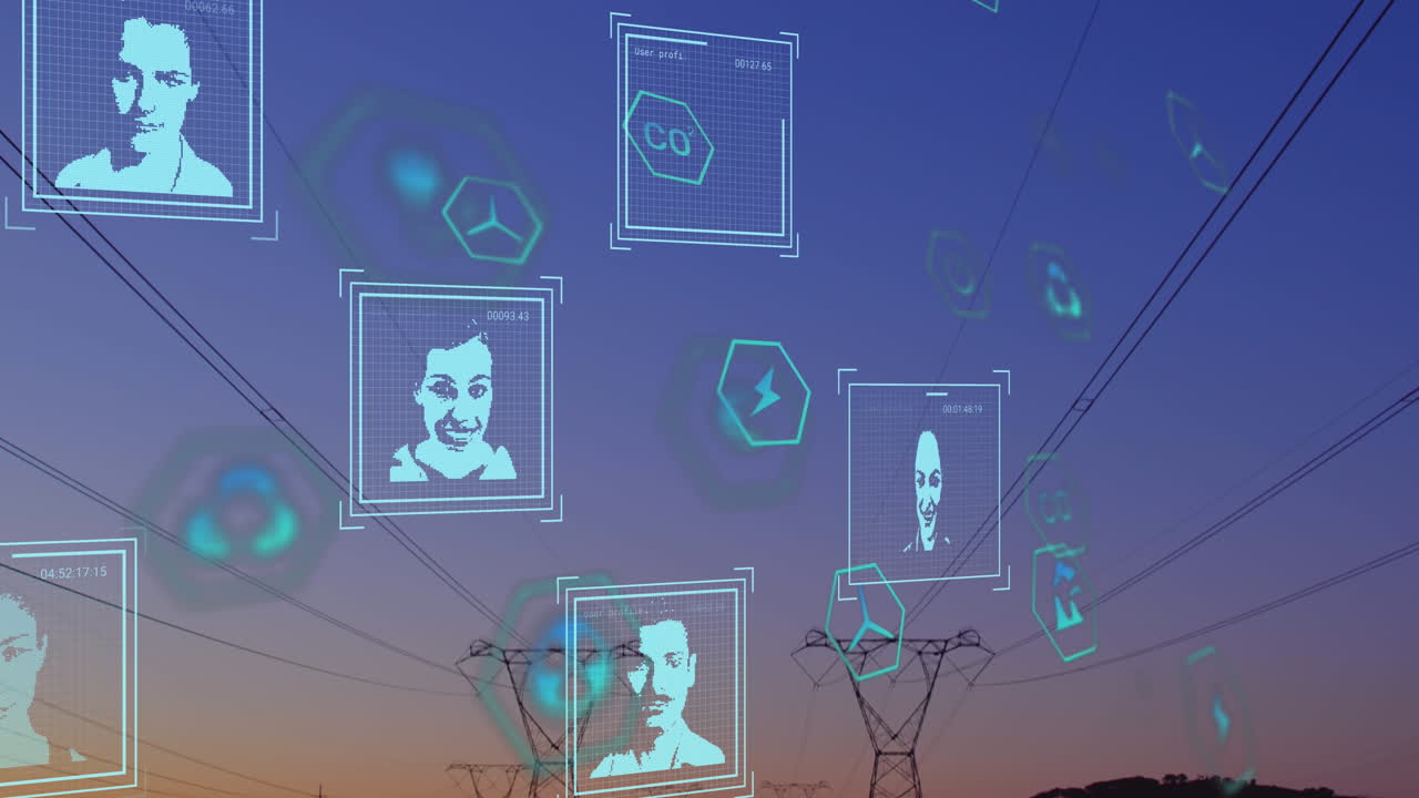 animación de fotos biométricas y procesamiento de datos a través de la línea eléctrica