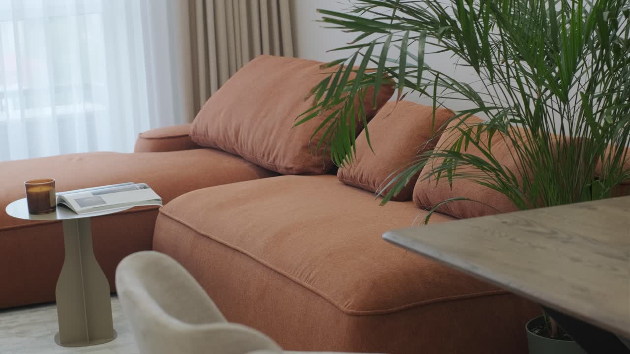 Stylish Modern Living Room with Orange Sofa