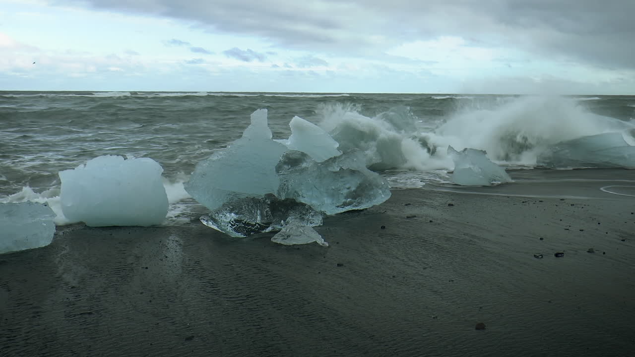 Icebergs on Diamond Beach from Jokulsarlon Glacier Lagoon in Iceland