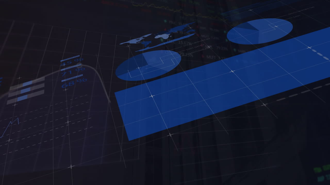 Animation of financial data processing on black background