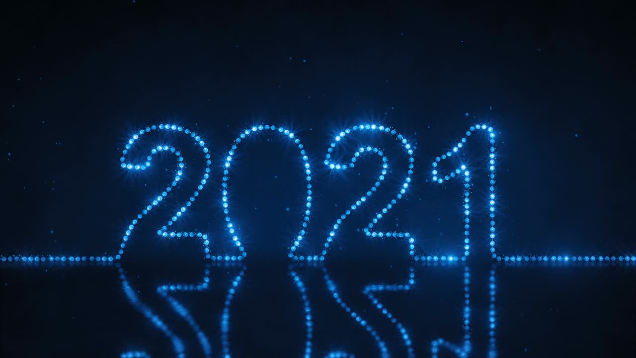 2021 texto hecho de luces de cuerda azul 3d render animación de bucle sin costuras