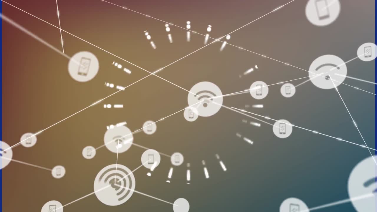 그라디언트 배경에 따라 움직이는 빛의 흔적에 대한 연결 네트워크의 애니메이션