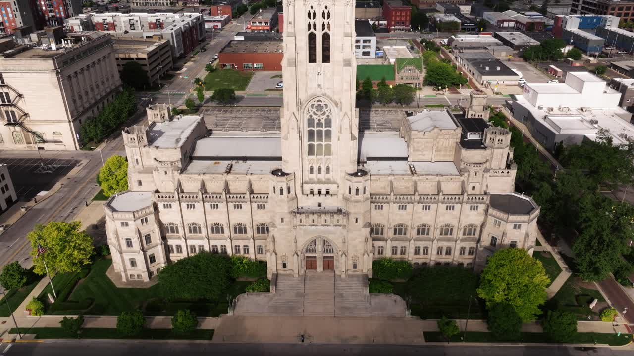 Drone Ascends to Reveal Beautiful Scottish Rite Cathedral with Stunning Architecture