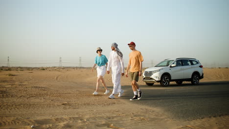 three travelers in the desert