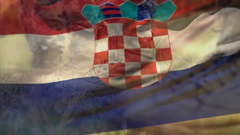 animation of flag of croatia over diverse male soldiers