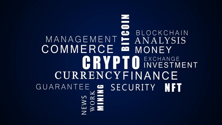 Crypto technology background. Intro. Typography backdrop.
