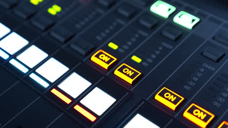 Luminous-and-shiny-blinking-buttons-on-digital-studio-mixer