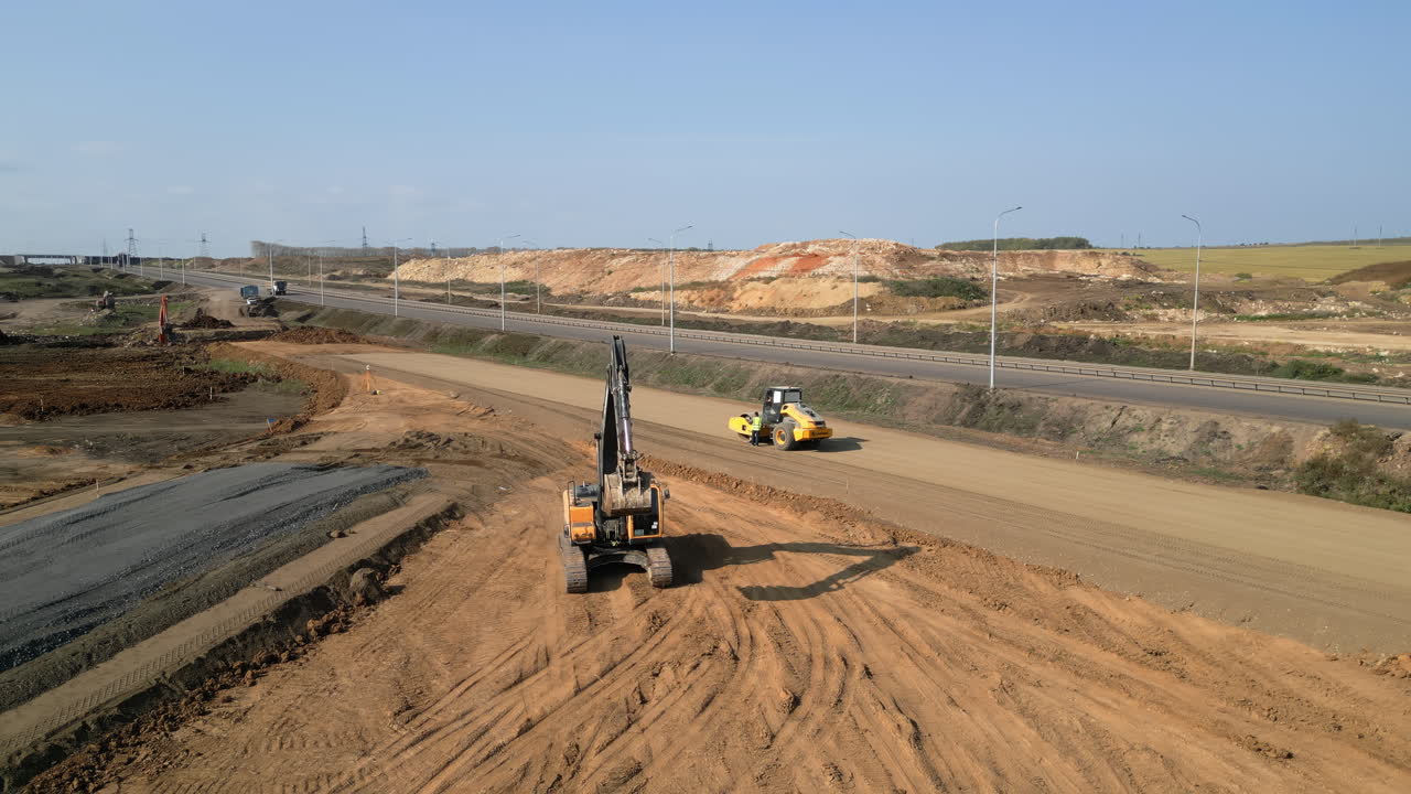 Highway Construction Site with Heavy Machinery