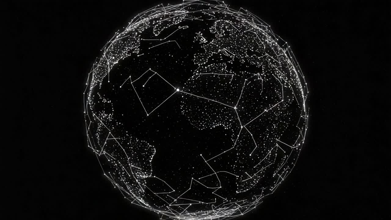 A Stunning Visual Representation of a Connected World, Showcasing the Interconnectedness of Geography and Technology Through a Network of Stars and Lines