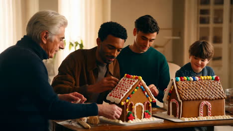 family gingerbread house making