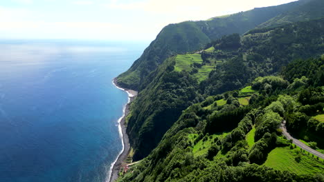 tropical looking coastline of the azores island of sao miguel