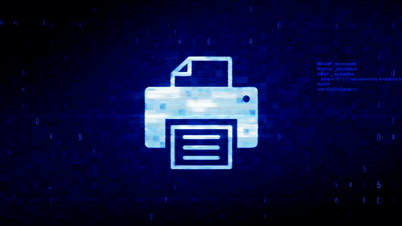 la impresión del símbolo de la computadora, el ruido de los píxeles digitales, la animación del error.