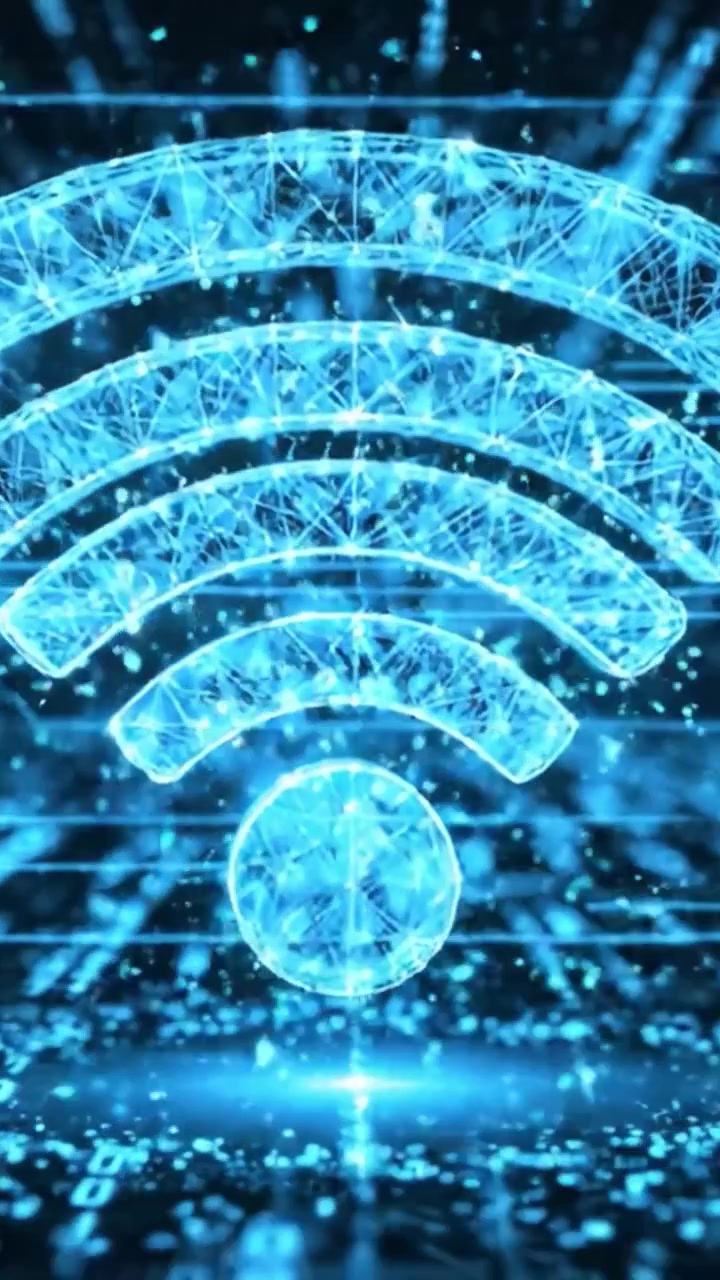 En futuristisk konceptuel visualisering af datastrømme, der fører til et Wi-Fi-signalikon i et digitalt rige, der understreger forbindelse og teknologi.